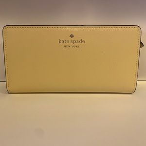 Kate Spade Cameron Large Slim Bifold Wallet Saffiano PVC Butter Yellow.